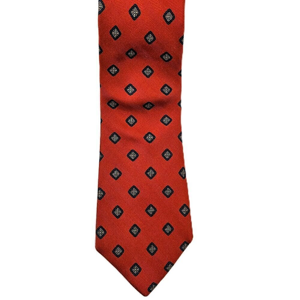 Abercombie & Fitch Men's Necktie Red with Blue Diamond Pattern 58" X 3- 3/4*